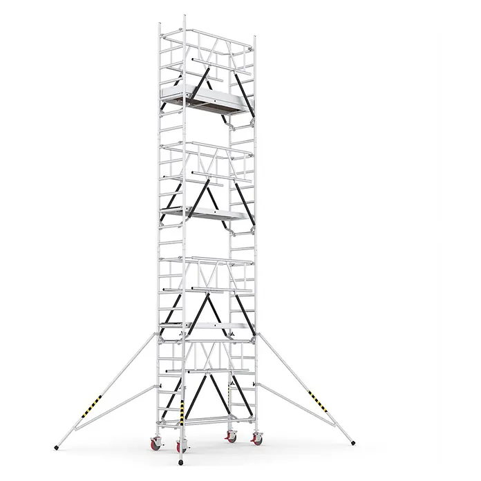 ABS Rollgerüst fahrbare Arbeitsbühne Schmal 650 mit 8,50m Arbeitshöhe - Arbeitshöhe: 8.500 m, Belastbarkeit Plattform: 200 kg - Mobiler Aluminium-Rollgerüstturm mit Plattformen, Diagonalstreben und stabilisierenden Auslegern.