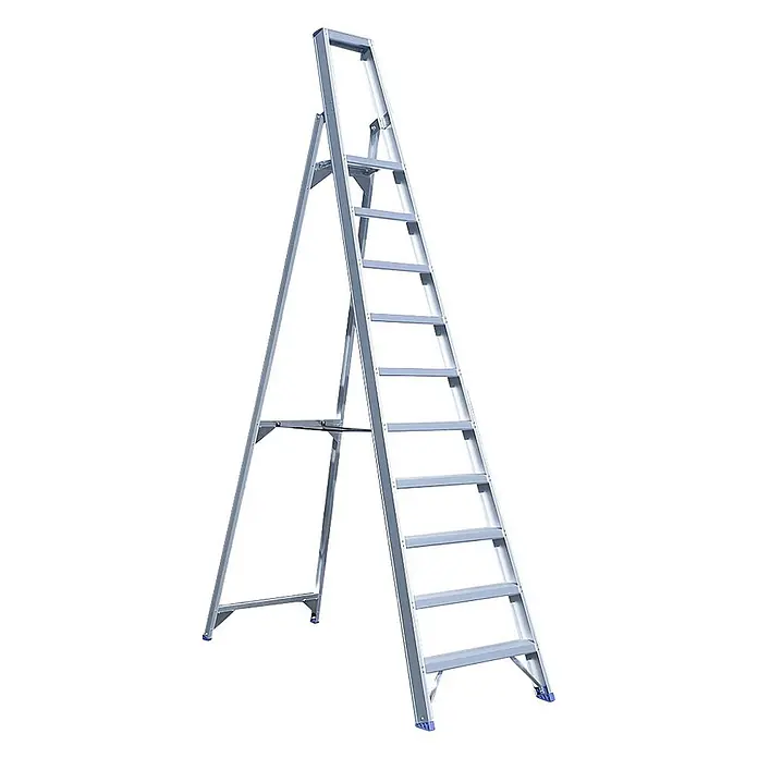 ASC Podestleiter Eurostairs Stufenstehleiter einseitig eloxiert mit Plattform 10 Stufen - Anzahl Tritte: 10 Stk., Arbeitshöhe: 4.300 m, Aluminium - Aluminium-Klappleiter mit mehreren Stufen, silberfarben.
