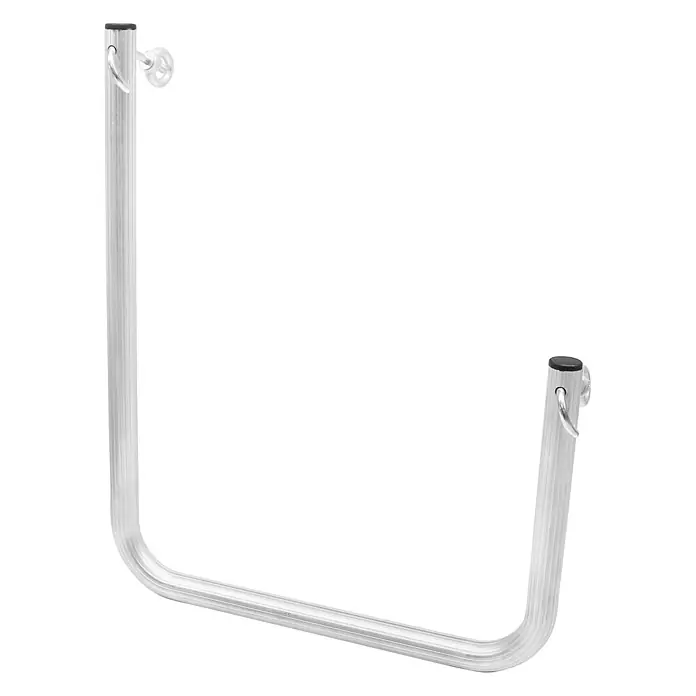 Hymer Rollgerüst Einzelteil Gerüst Einstiegsbügel 0,56x0,45m -  - U-förmige Stützschiene aus silbernem Aluminium mit strukturierter Oberfläche und schwarzen Endkappen, mit Befestigungspunkten.