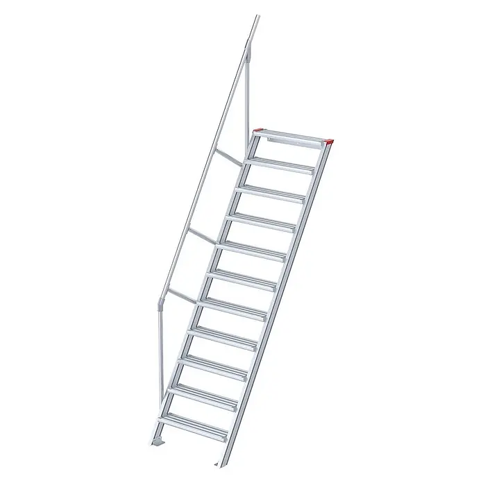 Euroline Außentreppe 510 Treppe 60° 1000mm Stufenbreite 11 Stufen Alu gerieft - 100 cm, Anzahl Steigungen: 11 Stk. - Abgeschrägte silberne Aluminium-Zugangsleiter mit breiten Stufen und einem Handlauf.
