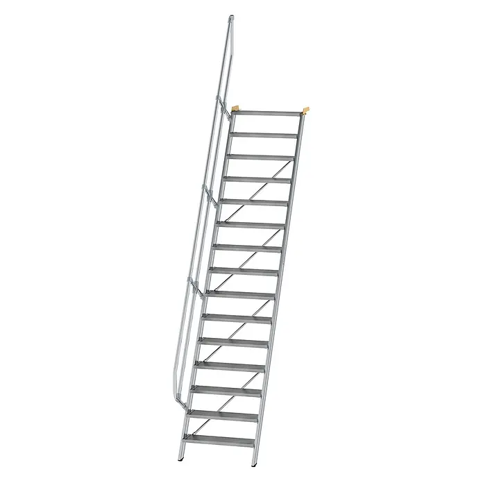 Munk Außentreppe Treppe 60° inkl. einen Handlauf, 800mm Stufenbreite, 15 Stufen -  - Aluminiumleiter mit Handlauf und breiten Stufen für Dachboden- oder Industriezugang.