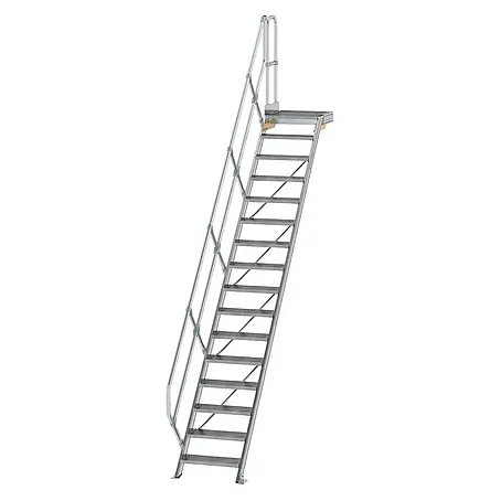 Munk  Außentreppe Treppe mit Plattform 45° inkl. einen Handlauf, 600mm Stufenbreite, 16 Stuf
