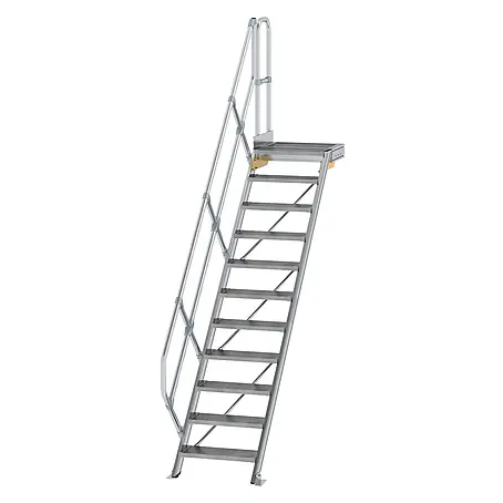 Munk  Außentreppe Treppe mit Plattform 45° inkl. einen Handlauf, 600mm Stufenbreite, 11 Stuf