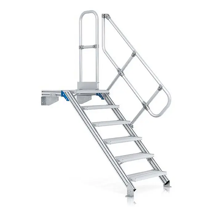 Zarges Treppenpodest Podesttreppe 60° 800mm Stufenbreite 19 Stufen -  - Modulare Aluminium-Zugangstreppe mit fünf Stufen, Sicherheitsgeländern und einer oberen Plattform für sicheren Zugang.