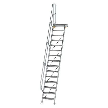 Munk  Außentreppe Treppe mit Plattform 60° inkl. einen Handlauf, 600mm Stufenbreite, 15 Stuf
