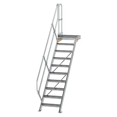 Munk  Außentreppe Treppe mit Plattform 45° inkl. einen Handlauf, 600mm Stufenbreite, 10 Stuf