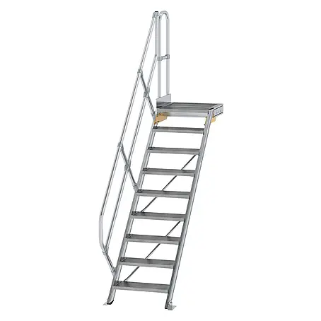 Munk  Außentreppe Treppe mit Plattform 45° inkl. einen Handlauf, 600mm Stufenbreite, 9 Stufe