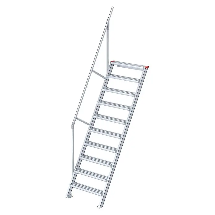 Euroline Außentreppe 510 Treppe 60° 600mm Stufenbreite 10 Stufen Alu gerieft - 60 cm, Anzahl Steigungen: 10 Stk. - Silberfarbene Aluminium-Zugangstreppe mit Handlauf.