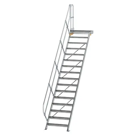 Munk  Außentreppe Treppe mit Plattform 45° inkl. einen Handlauf, 800mm Stufenbreite, 16 Stuf