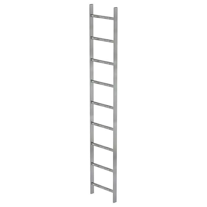 Munk Steigleiter Schachtleiter Stahl verzinkt 400mm breit 9 Sprossen 2,52m lang - Anzahl Tritte: 9 Stk., Stahl - Silberne Metall-Industrieleiter mit strukturierten Sprossen.