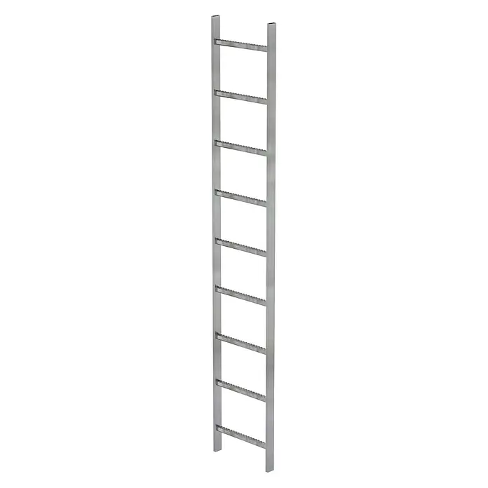 Munk Steigleiter Schachtleiter Stahl verzinkt 400mm breit 9 Sprossen 2,52m lang - Anzahl Tritte: 9 Stk., Stahl - Silberne Metallleiter mit flachen Seitenholmen und mehreren geriffelten, rutschfesten Sprossen.
