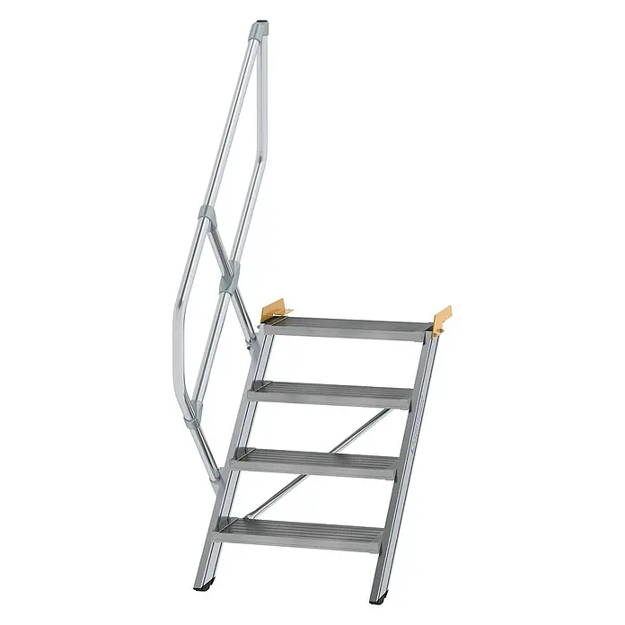 Munk Außentreppe Treppe 45° inkl. einen Handlauf, 600mm Stufenbreite, 4 Stufen - Anzahl Steigungen: 4 Stk. - Modulare Aluminiumstufen in Silber mit Handlauf für sicheren Zugang.