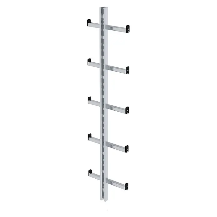 Munk Einholmleiter Einholmleiter Edelstahl V4A Länge 1,40m - Edelstahl - Vertikales Lagerregal aus silbergrauem Metall mit mehreren horizontalen Auslegerarmen.