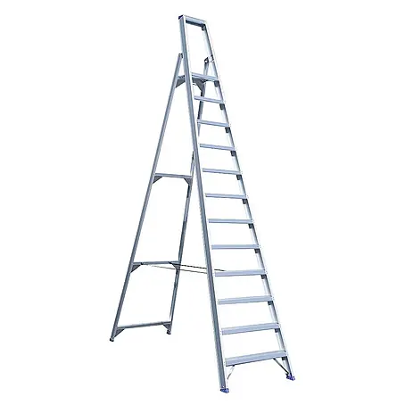 ASC Eurostairs Stufenstehleiter einseitig eloxiert mit Plattform 12 Stufen