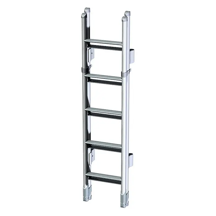 Thule Dachleiter Deluxe klappbare Doppel Wohnmobilleiter 6 Stufen - Anzahl Tritte: 6 Stk., Aluminium - Silberfarbene Aluminiumleiter mit flachen, rutschfesten Sprossen und Wandhalterungen.