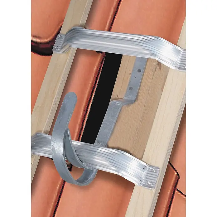 Euroline Dachleiter Holz/Alu Dachdeckerleiter 12 Sprossen - Anzahl Tritte: 12 Stk., Holz - Dachleiterhaken-Montage aus verzinktem Metall auf Holzlatten für Ziegeldach.