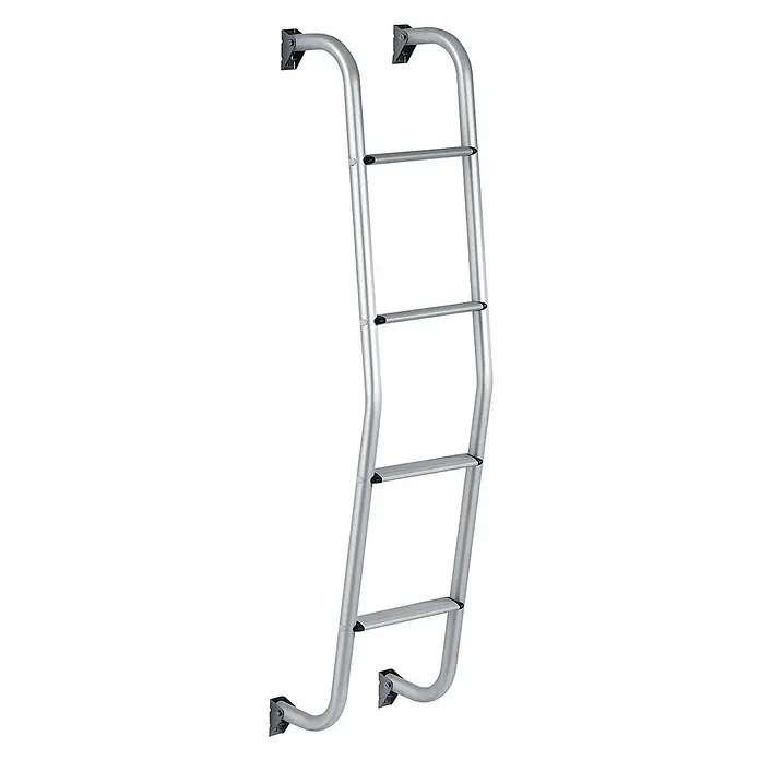 Thule Dachleiter Wohnmobilleiter für kompakte Fahrzeuge und den Innenbereich 4 Stufen - Anzahl Tritte: 4 Stk., Aluminium - Silberne Metallleiter mit vier Sprossen und gebogenen Holmen, mit Montagehaltern.