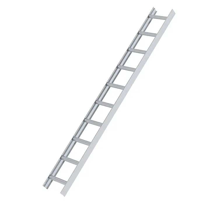 Munk Dachleiter Aluminium Dachleiter 10 Sprossen Aluminium - Anzahl Tritte: 10 Stk., Aluminium - Eine lange, gerade silberne Metallleiter mit geriffelten Sprossen, ideal für den industriellen Zugang oder das Kabelmanagement.
