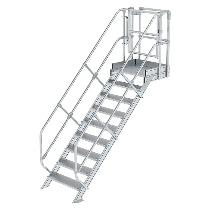 Munk Außentreppe Treppen-Modul 1870mm Plattformoberkante Aluminium geriffelt 9 Stufen - Anzahl Steigungen: 9 Stk. - Modulare Aluminiumtreppe mit Geländern und Podest für sicheren Höhenzugang.