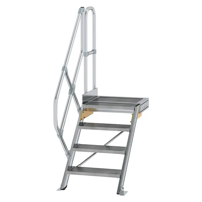 Munk Außentreppe Treppe mit Plattform 45° inkl. einen Handlauf, 600mm Stufenbreite, 4 Stufe -  - Modulares Aluminium-Treppensystem mit vier Stufen, Plattform und Handläufen.