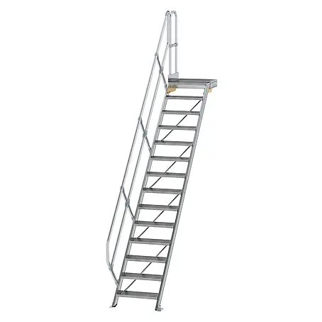 Munk  Außentreppe Treppe mit Plattform 45° inkl. einen Handlauf, 600mm Stufenbreite, 14 Stuf