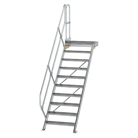 Munk  Außentreppe Treppe mit Plattform 45° inkl. einen Handlauf, 800mm Stufenbreite, 10 Stuf