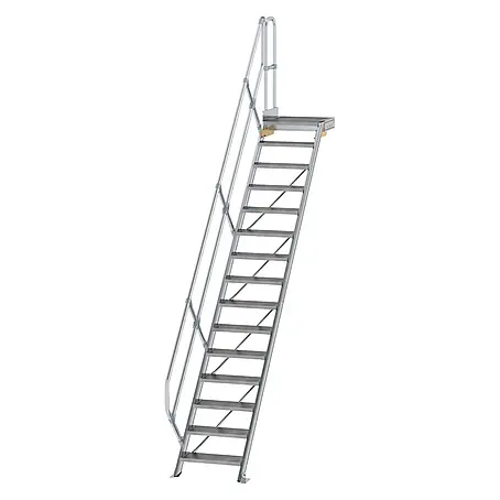 Munk  Außentreppe Treppe mit Plattform 45° inkl. einen Handlauf, 600mm Stufenbreite, 15 Stuf