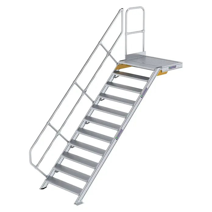 Munk Außentreppe Treppe mit Plattform 45° inkl. einen Handlauf, 1000mm Stufenbreite, 11 Stu - Anzahl Steigungen: 11 Stk. - Aluminium-Zugangstreppe mit Geländer und Plattform für sicheren Aufstieg.