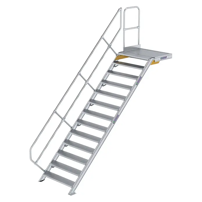 Munk Außentreppe Treppe mit Plattform 45° inkl. einen Handlauf, 1000mm Stufenbreite, 13 Stu -  - Tragbare Aluminiumtreppe mit Handlauf und kleiner Plattform.