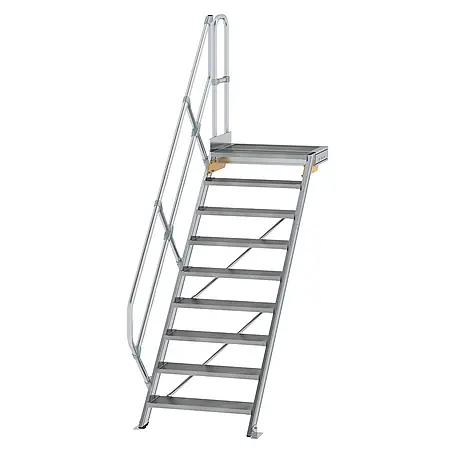 Munk  Außentreppe Treppe mit Plattform 45° inkl. einen Handlauf, 800mm Stufenbreite, 9 Stufe