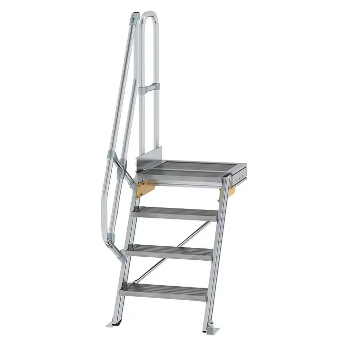 Munk Außentreppe Treppe mit Plattform 60° inkl. einen Handlauf, 600mm Stufenbreite, 4 Stufe -  - Tragbare Aluminiumtreppe mit Plattform und Handlauf für sicheren Zugang.