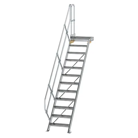 Munk  Außentreppe Treppe mit Plattform 45° inkl. einen Handlauf, 600mm Stufenbreite, 12 Stuf