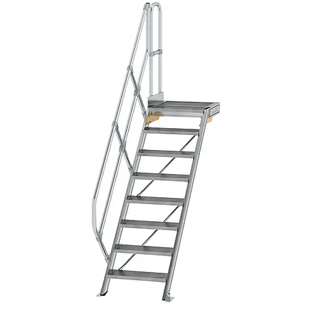 Munk  Außentreppe Treppe mit Plattform 45° inkl. einen Handlauf, 600mm Stufenbreite, 8 Stufe