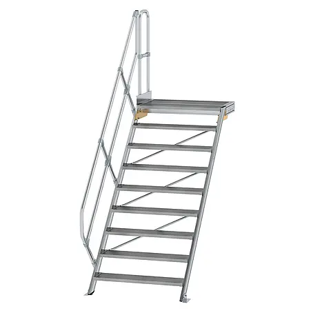 Munk  Außentreppe Treppe mit Plattform 45° inkl. einen Handlauf, 1000mm Stufenbreite, 9 Stuf