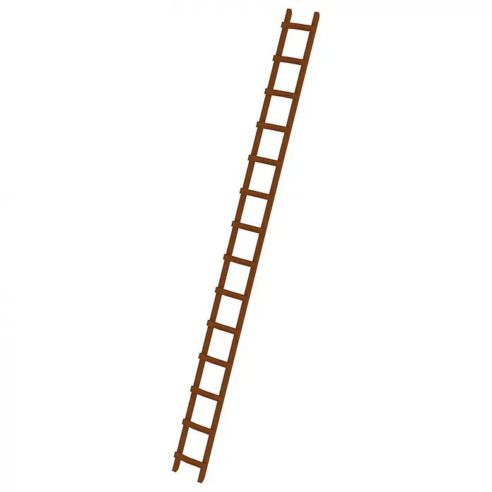 Munk Dachleiter Dachdecker Auflegeleiter aus Holz 14 Sprossen - Anzahl Tritte: 14 Stk., Holz - Eine lange, braune Holzleiter, schräg angelehnt.