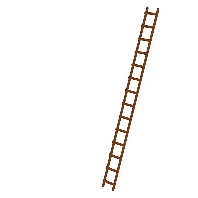 Munk Dachleiter Dachdecker Auflegeleiter aus Holz 14 Sprossen - Anzahl Tritte: 14 Stk., Holz - Lange braune Holzleiter diagonal gelehnt.