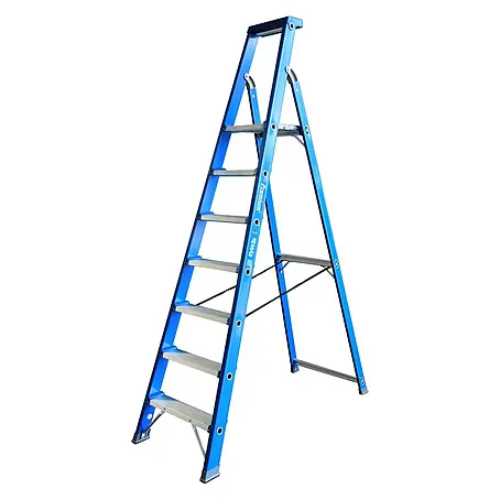 ASC  Doppel-Stehleiter Premium- Stufenstehleiter BT-7 einseitig 7 Stufen mit 3,76m Arbeitshöhe