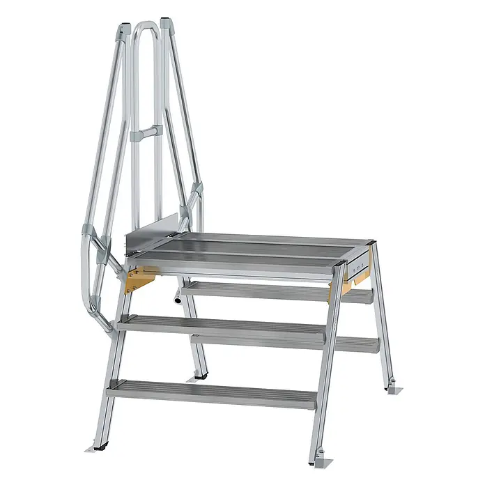 Munk Doppel-Stehleiter Überstieg 60° inkl. einen Handlauf, Stufenbreite 1000mm, 2x3 Stufen - Anzahl Tritte: 3 Stk., Aluminium - Tragbare Aluminium-Stufenplattform mit Sicherheitsgeländern.