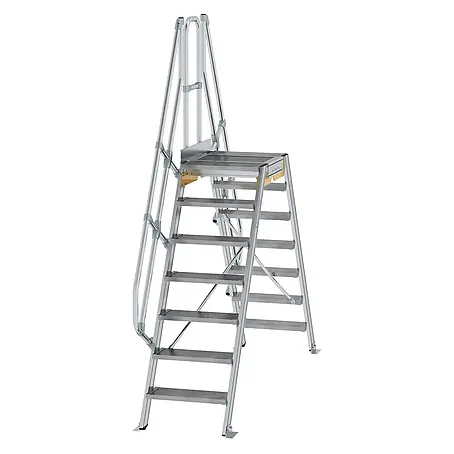 Munk  Doppel-Stehleiter Überstieg 60° inkl. einen Handlauf, Stufenbreite 600mm, 2x7 Stufen