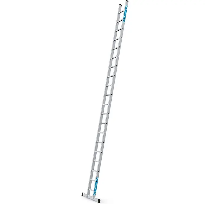 Zarges Anlegeleiter Anlegeleiter Alto L 20 Sprossen - Anzahl Tritte: 20 Stk., Arbeitshöhe: 6.600 m, Aluminium - Silberne Aluminiumleiter mit mehreren Sprossen und schwarzen Füßen.