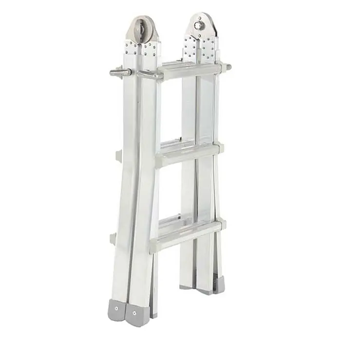 Zarges Anlegeleiter Teleskop-Mehrzweckleiter Variomax V 4x3 Sprossen - Anzahl Tritte: 3 Stk., Arbeitshöhe: 3.850 m, Aluminium - Silberfarbene Aluminium-Mehrzweckleiter, in A-Rahmen-Konfiguration gefaltet.