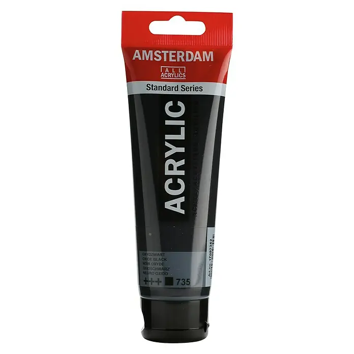 Talens Amsterdam Pintura acrílica Standard - Hierro micáceo negro, 120 ml, Tubo - Tubo de pintura acrílica Amsterdam en negro óxido, perfecto para artistas y aficionados.