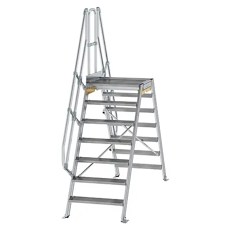 Munk  Doppel-Stehleiter Überstieg 60° inkl. einen Handlauf, Stufenbreite 800mm, 2x7 Stufen