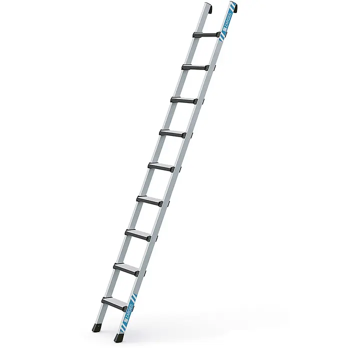 Zarges Anlegeleiter Anlegeleiter Comfortstep L 9 gepolsterte Stufen - Anzahl Tritte: 9 Stk., Arbeitshöhe: 3.500 m, Aluminium - Silberne Aluminium-Anlegeleiter mit schwarzen Sprossen und Zarges-Logo.