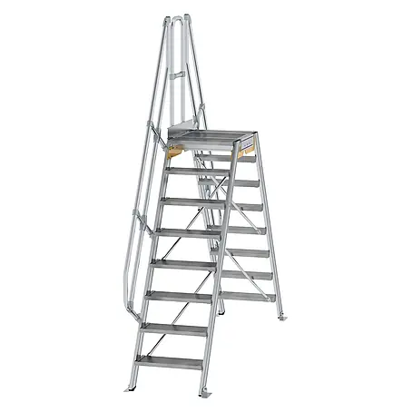 Munk  Doppel-Stehleiter Überstieg 60° inkl. einen Handlauf, Stufenbreite 600mm, 2x8 Stufen