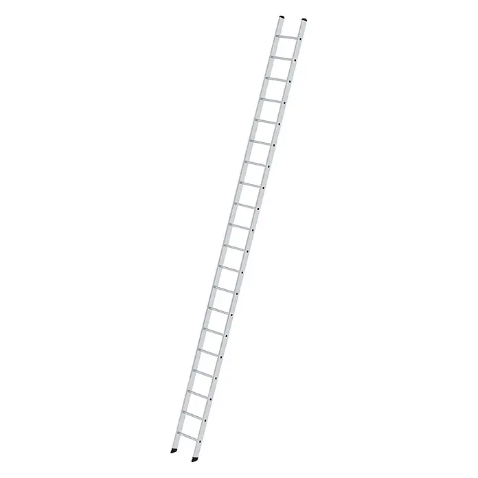 Munk Anlegeleiter Anlegeleiter ohne Traverse 20 Sprossen - Anzahl Tritte: 20 Stk., Arbeitshöhe: 6.900 m, Aluminium - Silberne Aluminiumleiter mit schwarzen Gummifüßen und Endkappen.