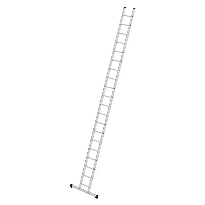 Munk Anlegeleiter Anlegeleiter mit Traverse 20 Sprossen - Anzahl Tritte: 20 Stk., Arbeitshöhe: 6.900 m, Aluminium - Silberfarbene Metallleiter mit schwarzen Antirutschfüßen.