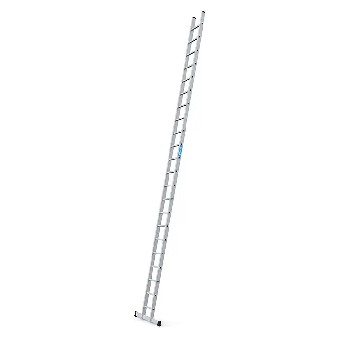 Zarges Anlegeleiter Anlegeleiter Alto L 22 Sprossen - Anzahl Tritte: 22 Stk., Arbeitshöhe: 7.150 m, Aluminium - Silberne Zarges Aluminiumleiter mit breiter Stabilisatorbasis, diagonal gelehnt.
