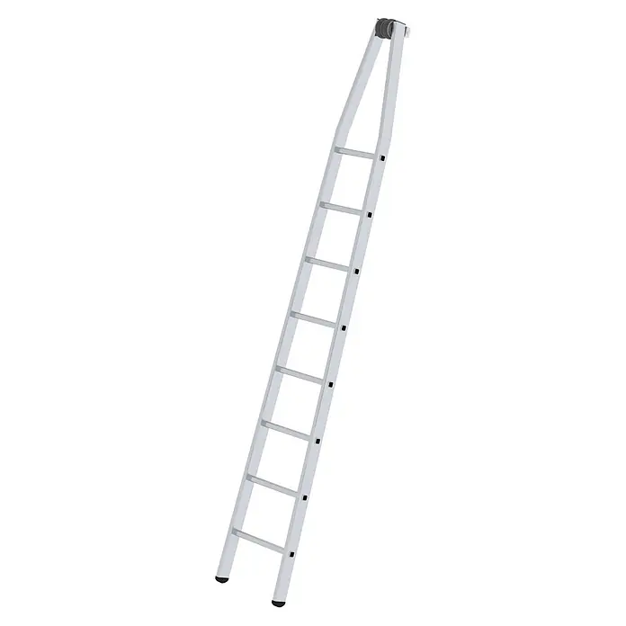 Munk Anlegeleiter Glasreinigerleiter Oberteil mit 8 Sprossen - Aluminium - Silbergraue Aluminiumleiter mit rutschfesten Füßen und oberen Rollen.