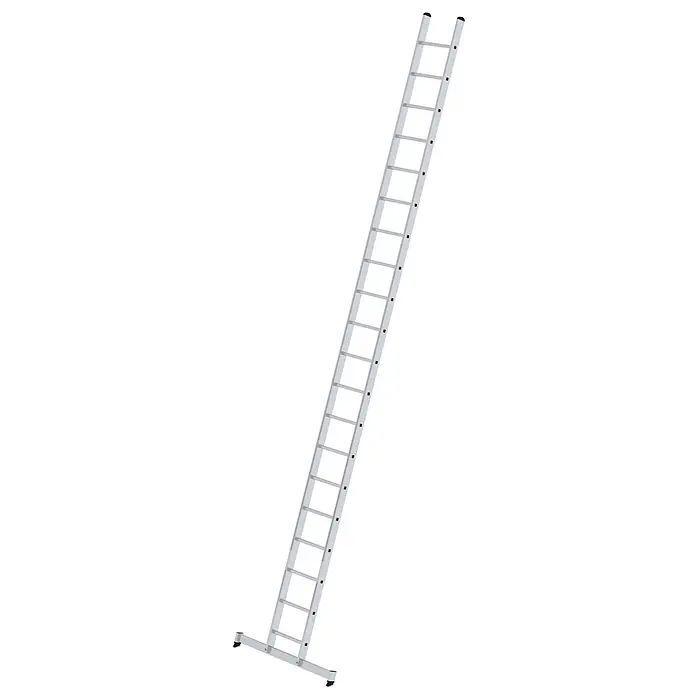 Munk Anlegeleiter Anlegeleiter mit nivello-Traverse 20 Sprossen - Anzahl Tritte: 20 Stk., Arbeitshöhe: 6.900 m, Aluminium - Silberfarbene Ausziehleiter mit mehreren Sprossen und breiter Fußstabilisierungsstange.